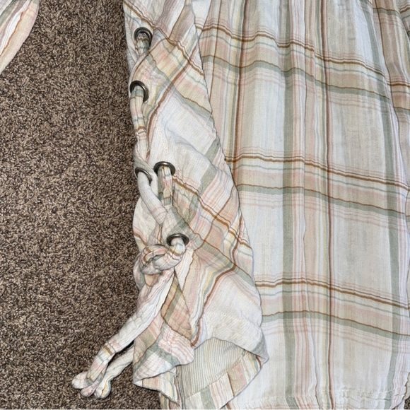 Free People Plaid Button-Up Shirt with Side Ties Womens Oversized Small EUC - Picture 12 of 12